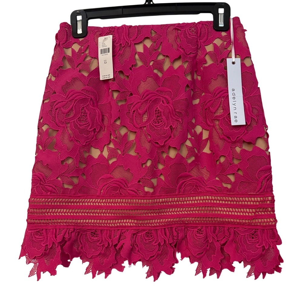 Adelyn Rae Pink Rose Floral Lace Mini Skirt Anthropologie XS NWT